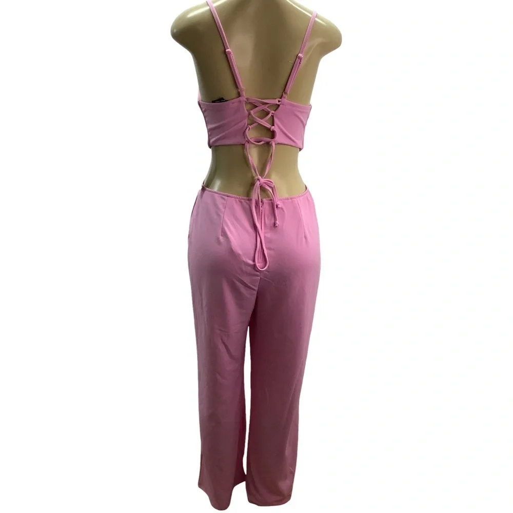 Trixxi Size Large Pink Flare Leg Wide Leg  Pantsuit & Bodycon Waist Cutout. New